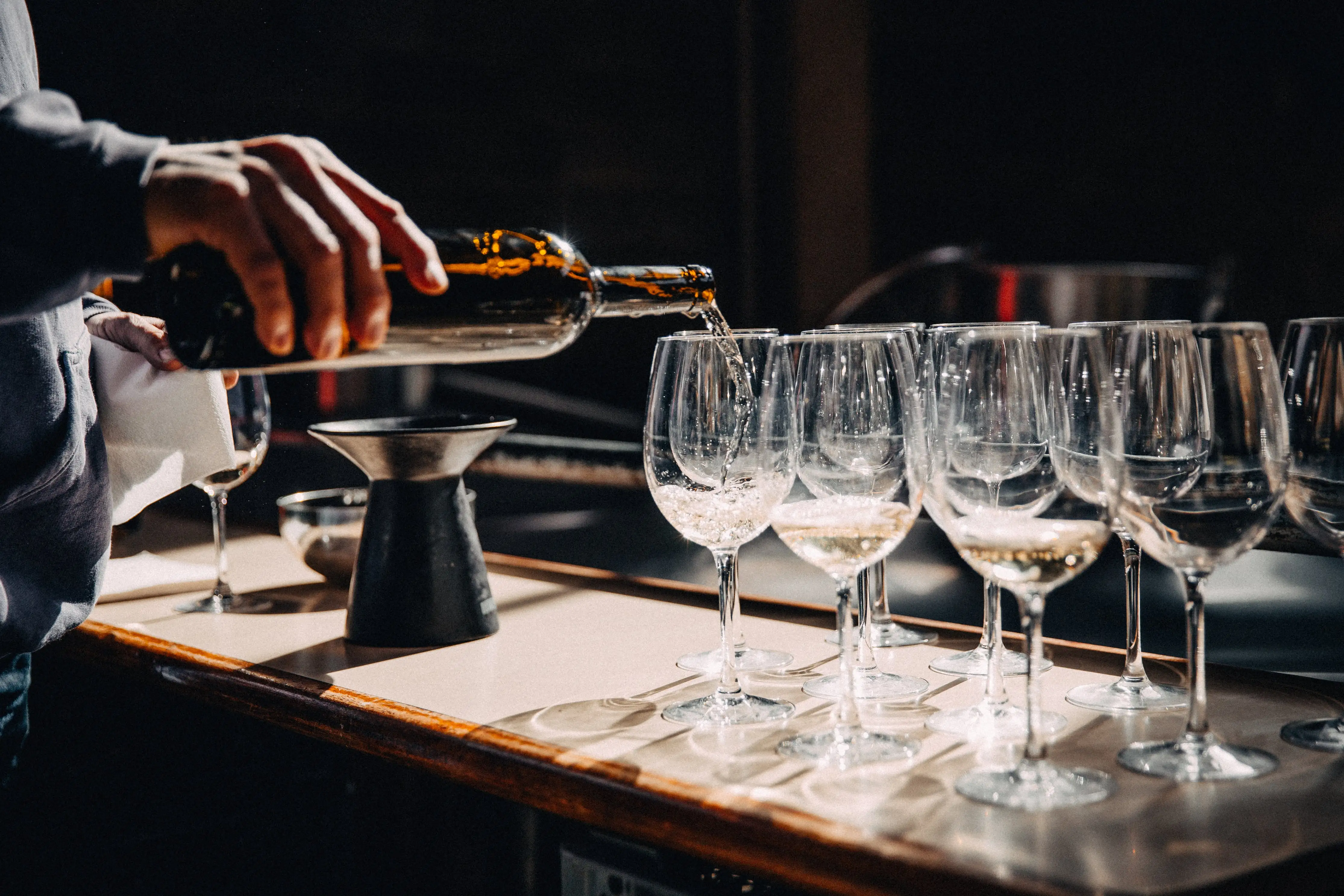 wine glasses on bar top